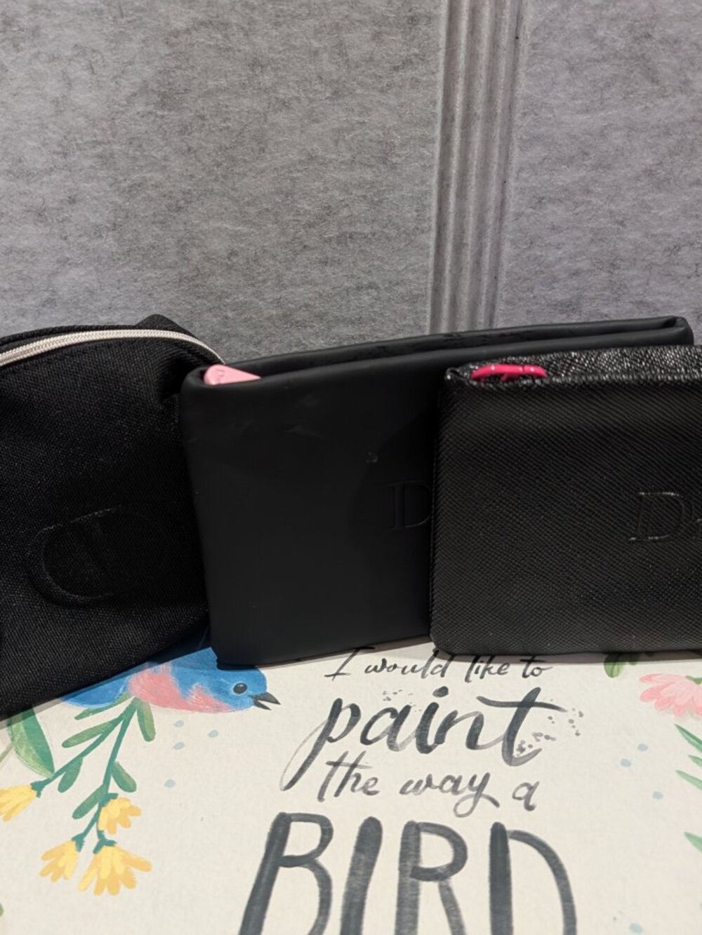 Christian Dior Black Cosmetic Pouch Makeup Bag Lot - 3 Piece Unused Set